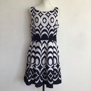 Taylor Women Elegant Dark Blue and White Fit and Flare Midi Summer Dress 14